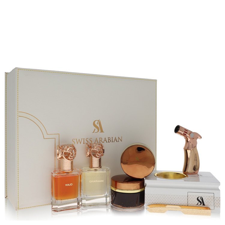 Swiss Arabian Bakhoor Dukhoon Al Haram Eau De Parfum in Wajd & Gharaam + 2 x 60 grams of Incense in Dukhoon Al Haram & Oud Muattar Mumtaz (Men)